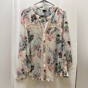 Torrid Floral Button-Down Blouse with Lace Detail